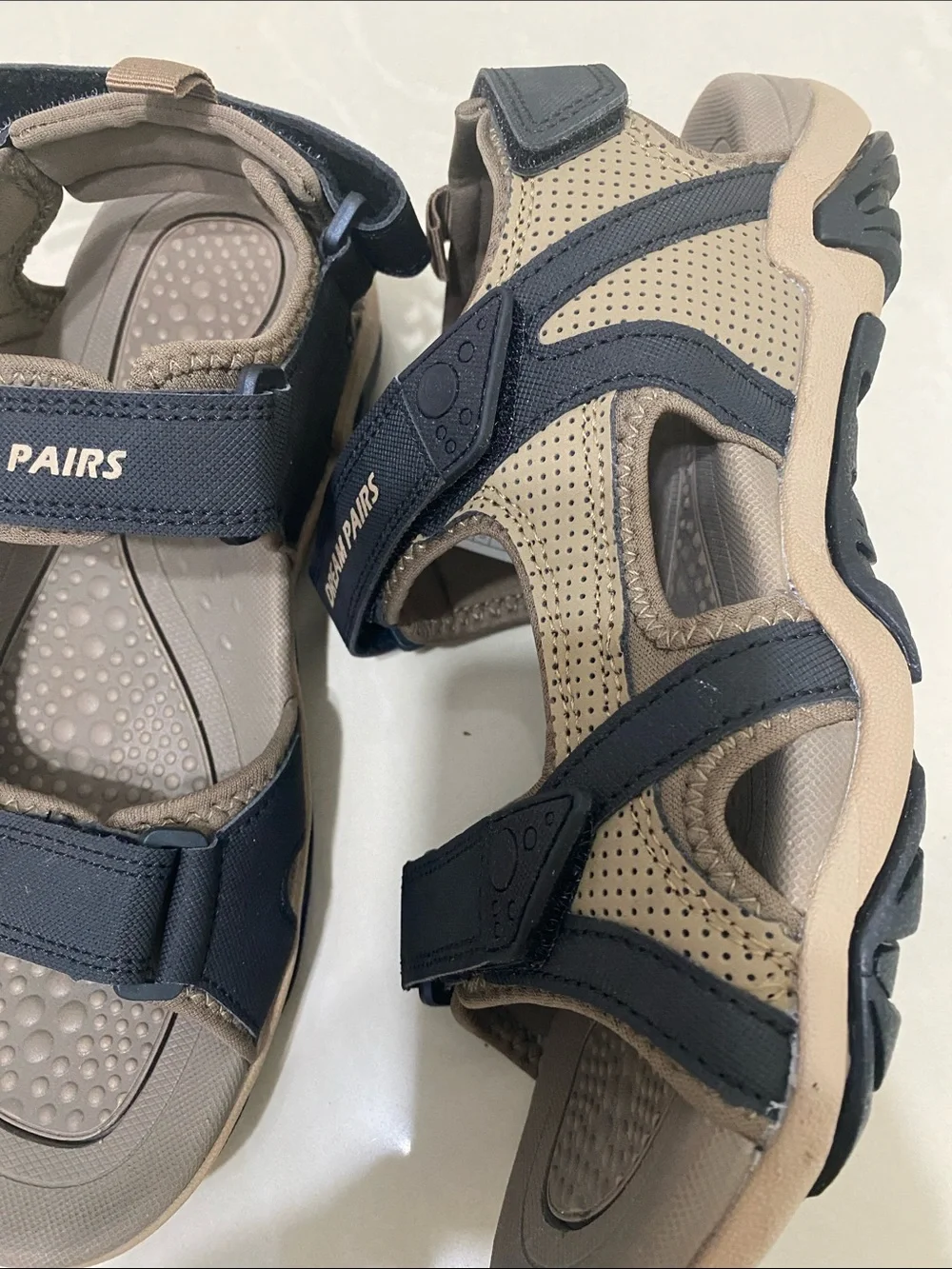 Dream Pairs Navy and Beige Kids Sport Sandals with Hook-and-Loop Straps